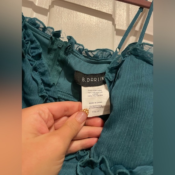 B. Darlin Turquoise Ruffle Mini Dress with Thin Straps - Picture 2 of 3